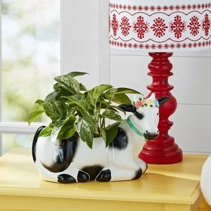 💜 New Pioneer Woman Black & White Ceramic Cow Planter
